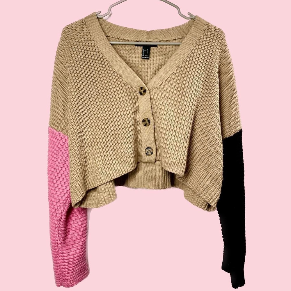 Forever 21 ribbed Knit Sweater Cardigan colour black pink brown